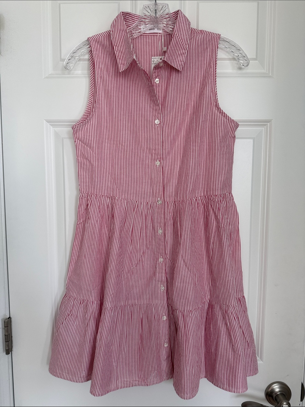 Mango Sleeveless Pink & White Striped Button-Front Dress